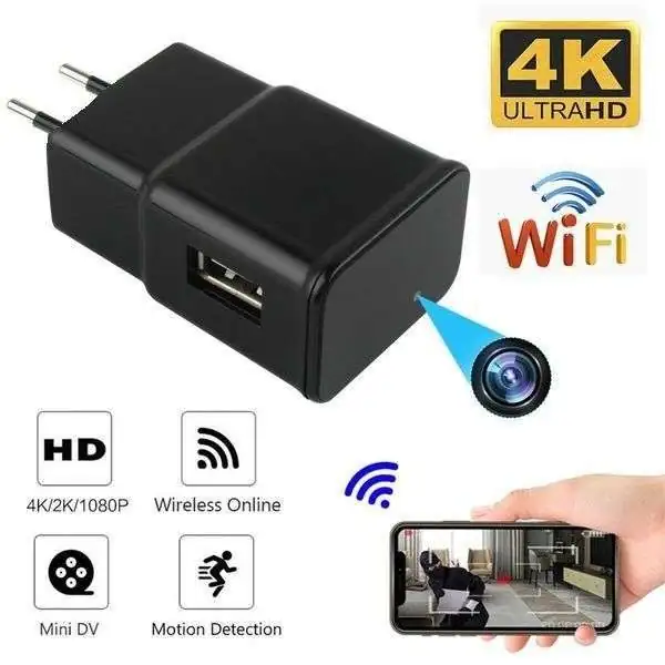 TJS-Caméra Espion WiFi Caméra Cachée 4K-1080P USB Chargeur Mini