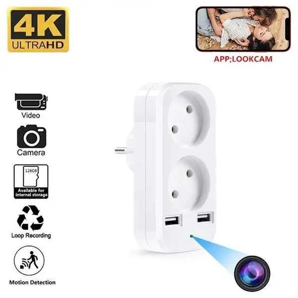 Totalcadeau - Prise de courant camera espion Wifi 1080P et 2 ports